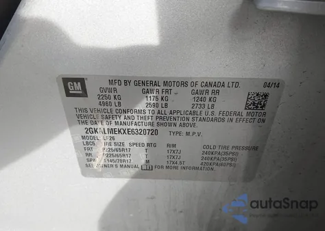 2014 GMC Terrain Sle-1 from USA, damaged, VIN 2GKALMEKXE6320720